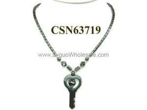 Hematite Stone Beads Key Charm Choker Collar Pendant Necklace
